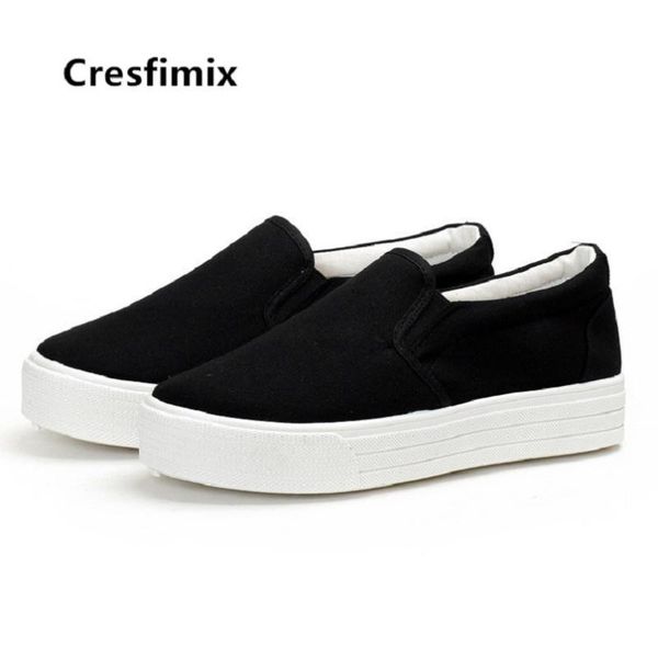 

cresfimix women soft comfortable white loafers lady casual anti skid canvas flat shoes student school black shoes zapatos