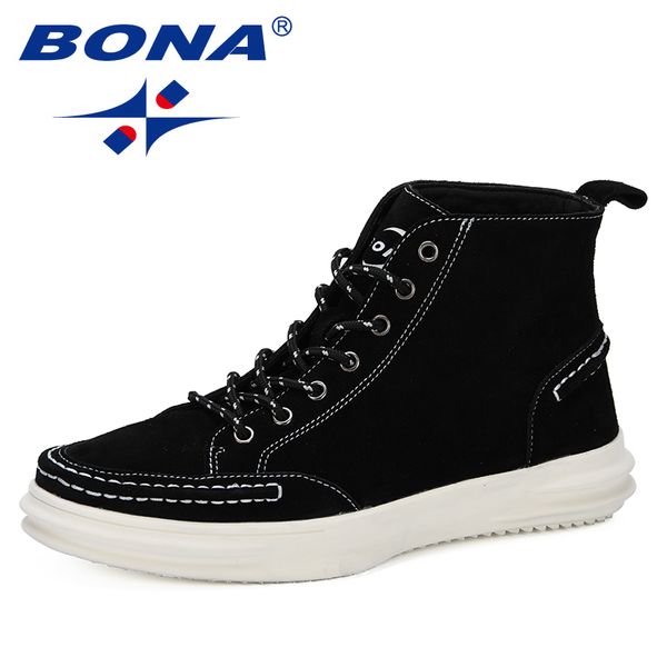 

bona 2020 men cow suede boots fashion casual retro shoes men autumn winter ankle boots lace up high upper footwear, Black