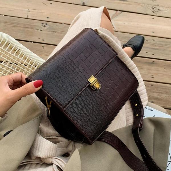 

vintage fashion square crossbody bag 2020 new quality leather women's designer handbag crocodile pattern shoulder messenger bag