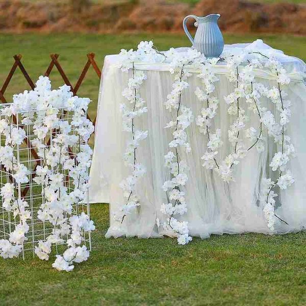 

200cm artificial cherry blossom vine silk flowers sakura for wedding ceiling decor fake garland arch ivy diy party decoration