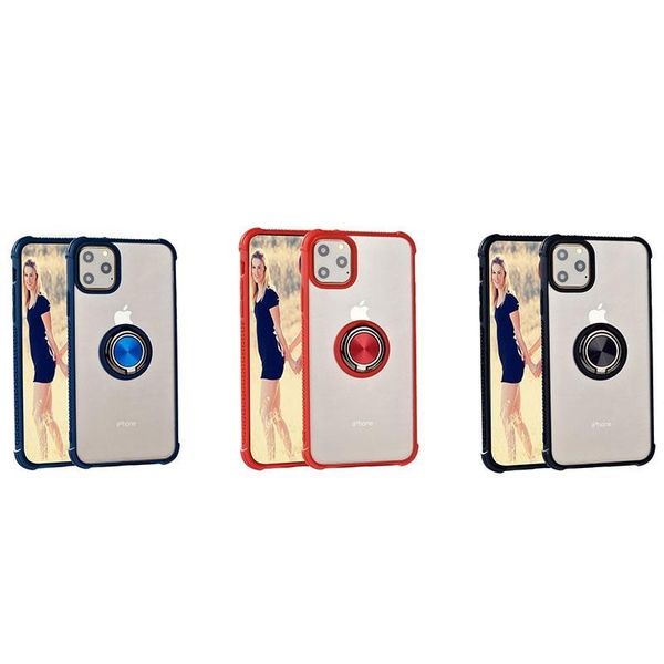 

for iphone 11 pro max xs x 8 plus phone case clear tpu bumper pc hard back cover magnetic ring car holder