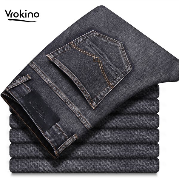 

men's fashion slim business casual jeans 2020 autumn and winter new smoky gray stretch denim pants men 28-40, Blue