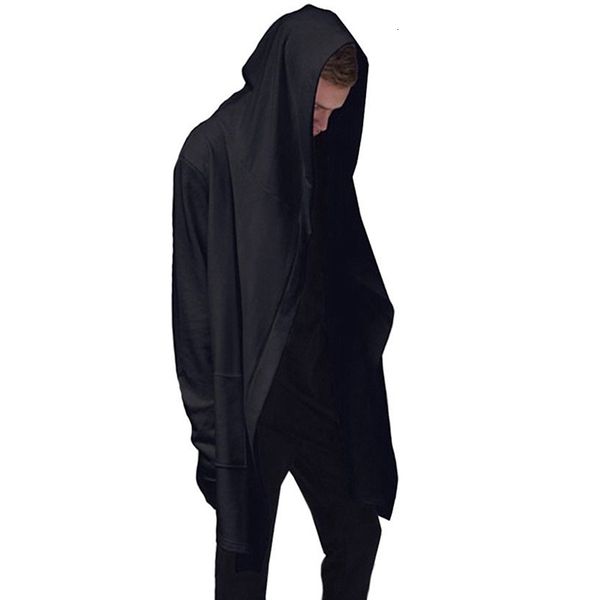 

men hooded sweatshirts with black gown hip hop mantle hoodies fashion jacket long sleeves cloak man's coats outwear