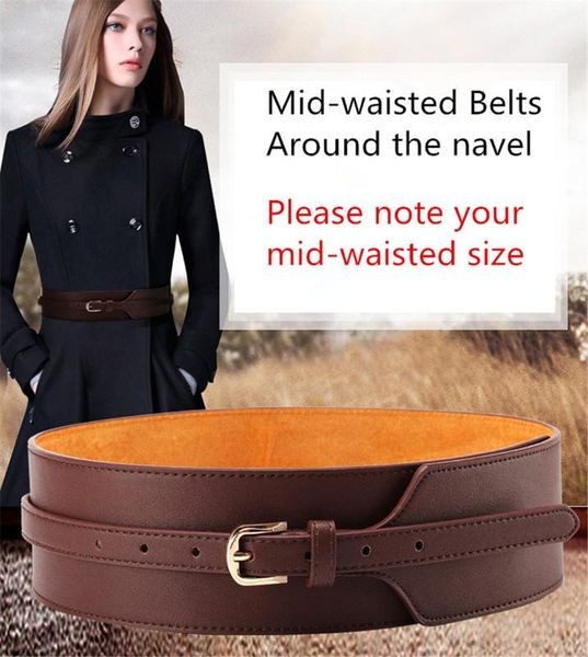 

women dress belt, fashion coat leather belt for women, pin buckle cowhide leather women belts, mid-waisted wide belt, Black;brown