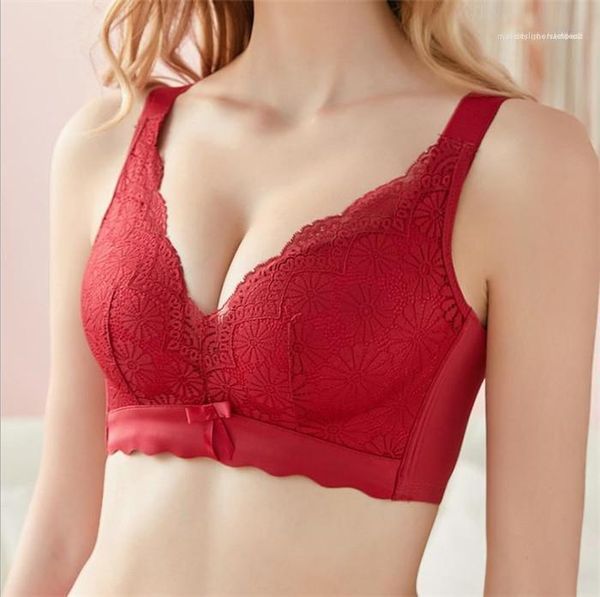 

fashion underwears womens lace push up bras designer wire solid color bow bra females, Red;black