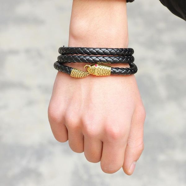 

fashion personality snake man leather bracelets trendy handwoven rock bracelets charm weaving string rope bangles jewelry, Golden;silver