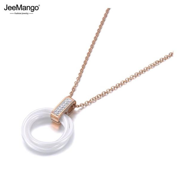 

jeemango original design titanium stainless steel black/white ceramic crystal pendant choker wedding necklaces for women jn19087, Silver
