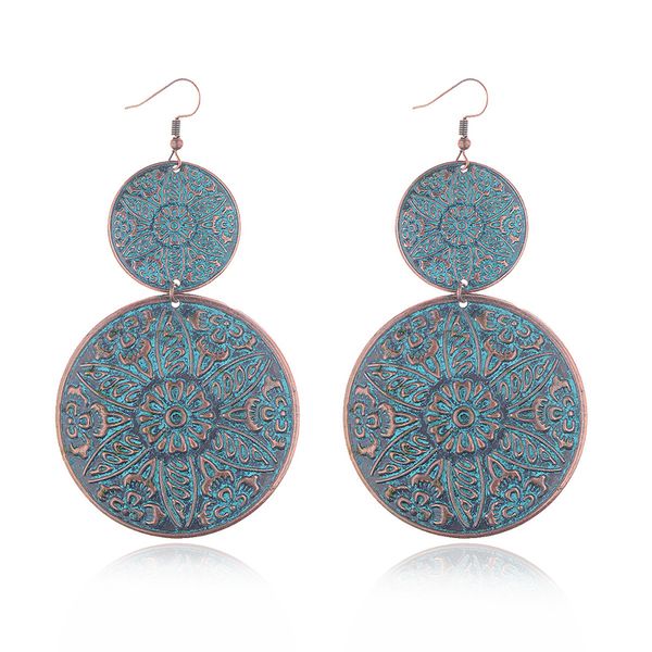 

dangle & chandelier douvei vintage double big round verdigris drop earrings for women retro carved jewelry female hqe539, Silver