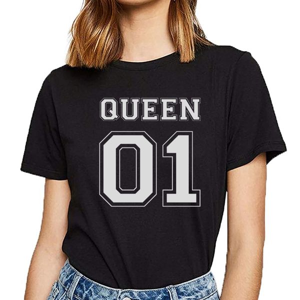 

топы тенниска женщины 01 король и королева fit cotton женский подписи tshirt