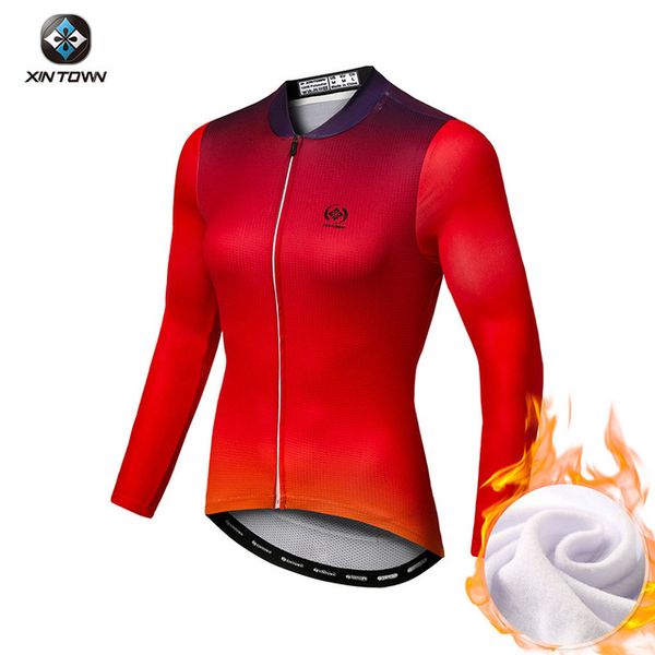 

women's cycling jacket thermal fleece autumn winter bike jacket windproof bicycle clothing keep warm cycle jersey bicycle, Black;red