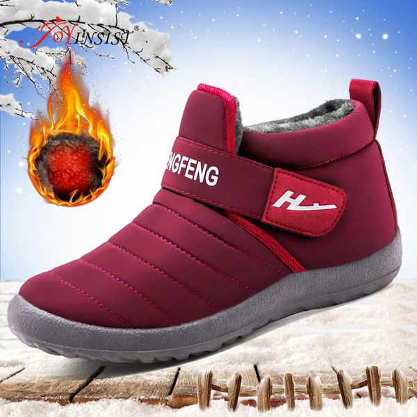 

2020 new fashion women's boots winter hook and loop sturdy sole ankle boots women solid plush snow woman warm shoes, Black