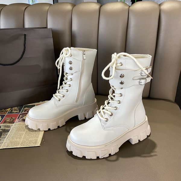 

flat heel shoes fashion boots woman summer booties round toe boots-women lace up punk rubber ladies 2020 med rock autumn basic, Black