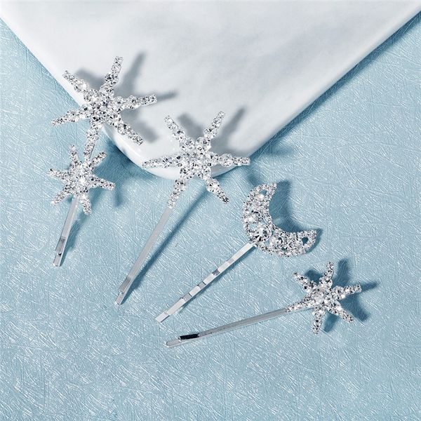 

hair clips & barrettes okily 4pcs elegant crystal rhineston star moon hairpins women hairclips pins accessories for girls hairgrip, Golden;silver