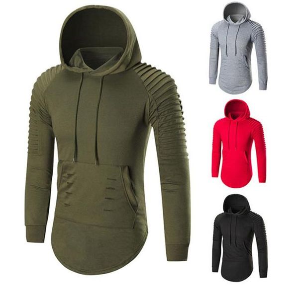 

20ss mens casual hoodies fashion designer solid ruched long sleeve hooded sweatshirts homme slim pullover, Black