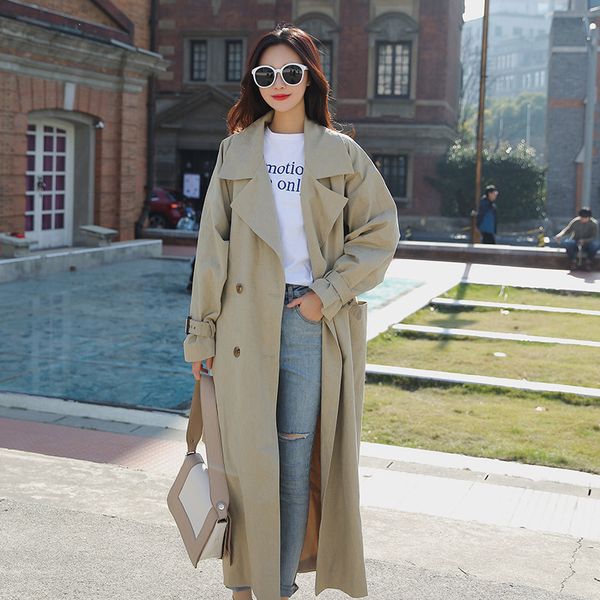 

2020 new autumn large size 4xl women trench coat fashion holiday loose windbreaker temperament long trench fy128, Tan;black