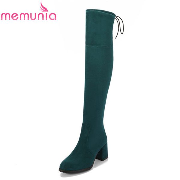 

memunia new arrival 2020 over the knee high boots round toe thick heels boots solid narrow band women long wholesale, Black
