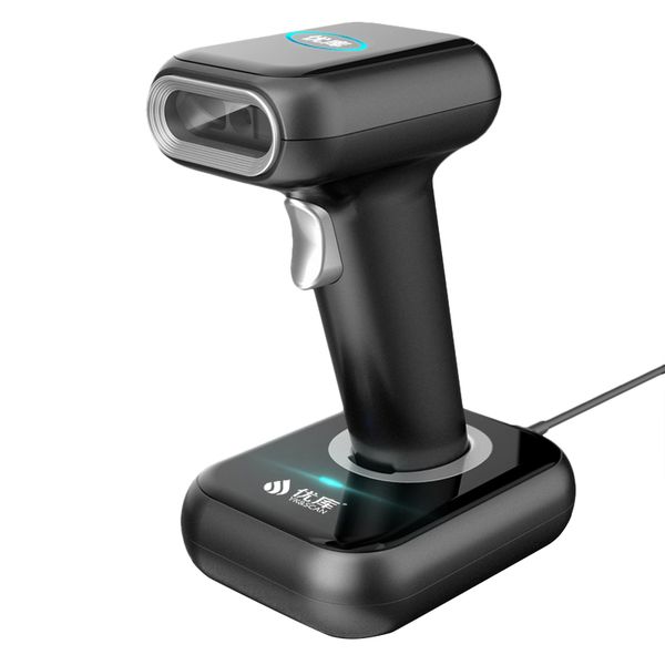 

2d qr 1d cordless barcode scanner with cradle performance 20 meters range