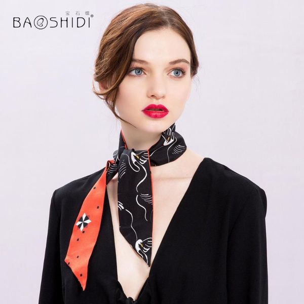 

baoshidi]100% twill silk scarf, 2020 new fashion double face scarves, neckscarf, decoration on head, waist, hair, hat, handbag, Blue;gray