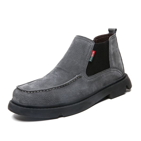 

basic autumn winter mens boots slip-on thick plush warm man ankle boots fashion casual men snow men winter shoes, Black
