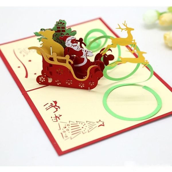 

3d handmade christmas greeting cards flying deer car santa claus gift wishes cards ing