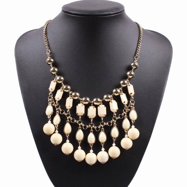 

chains 2021 fashion women bib statement necklace three row of colorful resin wtih gold color chain bead pendant long jewelry, Silver