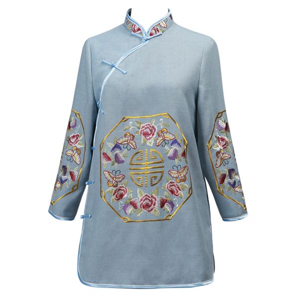 

ethnic clothing see orange 2021 spring handwork embroidery linen buddhist cheongsam vintage chinese style jacket so3321, Red