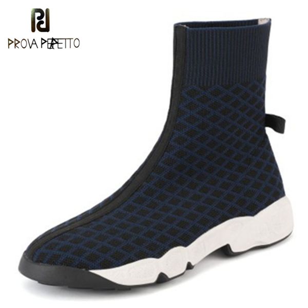 

prova perfetto flat heels elastic ankle boots women wool knitted casual women sneakers 2020 short boots stretch sock ladies shoe, Black