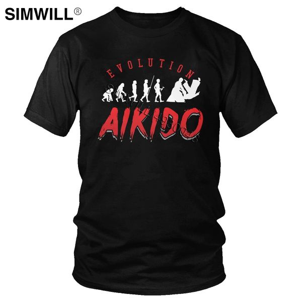

cool kicking evolution of aikido judo t-shirt men short sleeved 100% cotton tees japanese karate fighters martial artist t shirt
