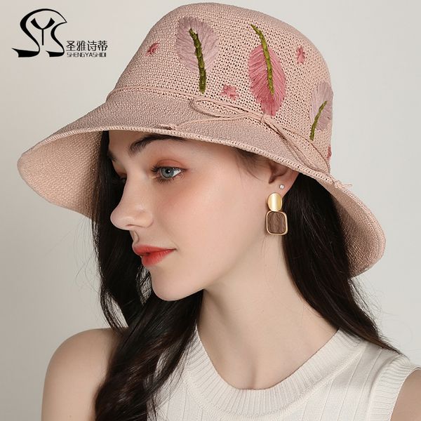 

silk straw hat women's 2020 summer new hand-made fisherman hat korean retro shopping outing sun protection sun, Blue;gray