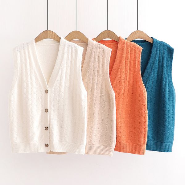 

students knitted vest solid college style sleeveless sweaters 2020 autumn single-breasted v-neck sweater outerwear pullover, Black;white