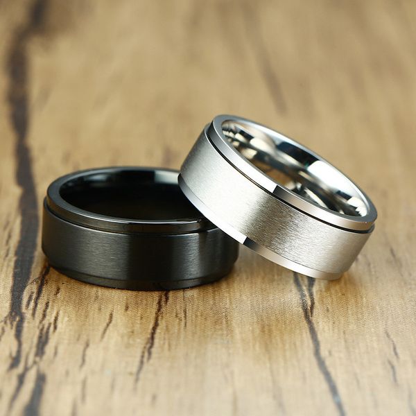 

cluster rings zorcvens black silver color ring men's wedding brands stainless steel rotatable 8mm male anel stylish punk for man, Golden;silver