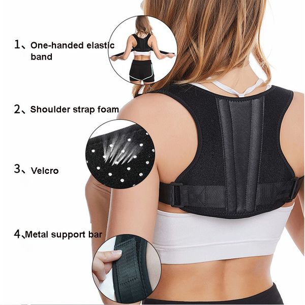 

back correction belt sitting posture spine corrector support anti-kyphosis orthosis brace shoulder bandage pain relief, Black;blue
