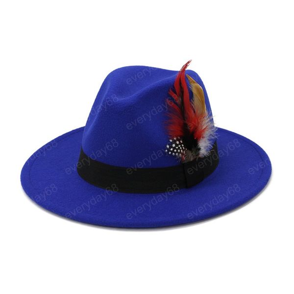 

all-match lady winter autumn wide brim jazz caps with feather accessories women men wool vintage gangster trilby felt fedora hat, Blue;gray