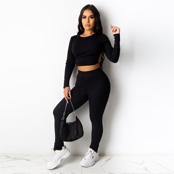 

blackless long sleeve solid color 2pcs sets casual o neck stretch slim two pieces suits women tracksuits designer, Gray