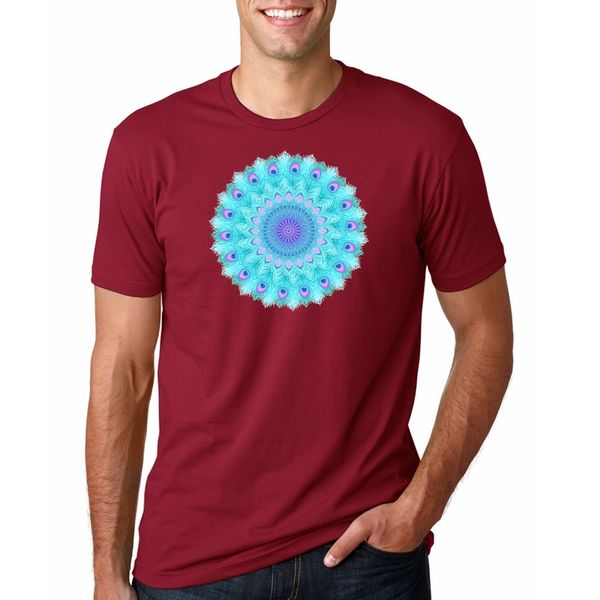 

2020 fashion brand trend slim fit short sleeve t-shirt printed peacock feathers mandala men feathers cotton t-shirt plus size