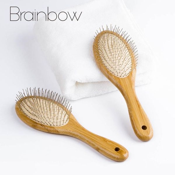 

massage bamboo natural hair comb handle brushes steel needle cushion hair scalp 1pc airbag paddle brainbow brush zcgem lipper, Silver