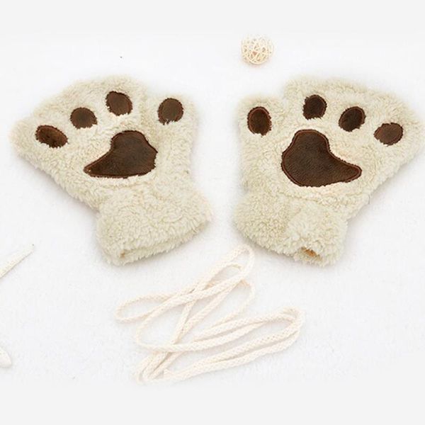 

womens girls winter cartoon animal claw half finger gloves warm mittens, Blue;gray