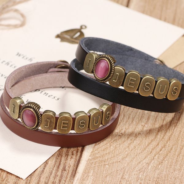 

woman leather opal simple exquisite hand catenary for man vintage alloy letter punk01, Golden;silver