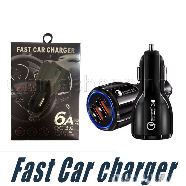 

qc3.0 fast charger 3.1a quick charge car charger led dual usb fast charging phone charger with cable dc 12-24v with retail package