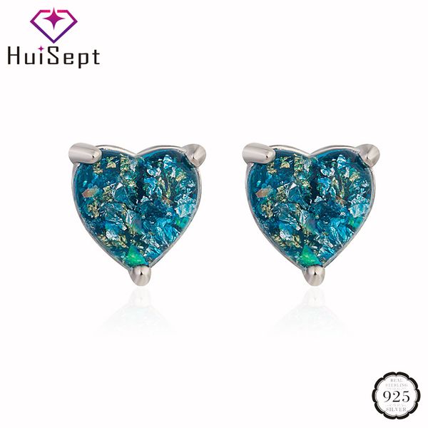 

huisept trendy women 925 silver earrings heart-shape opal gemstones jewelry ornaments stud earrings for wedding party wholesale, Golden;silver