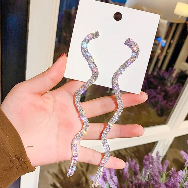 

fashion snake long tassel crystal drop earring for women shiny gold silver color s shape temperament wild earrings party jewelry
