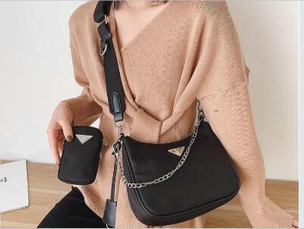 

2020 dinr vintage style nylon mulit bag black handbag crossbody shoulder bag halt moon baguette hobo bag