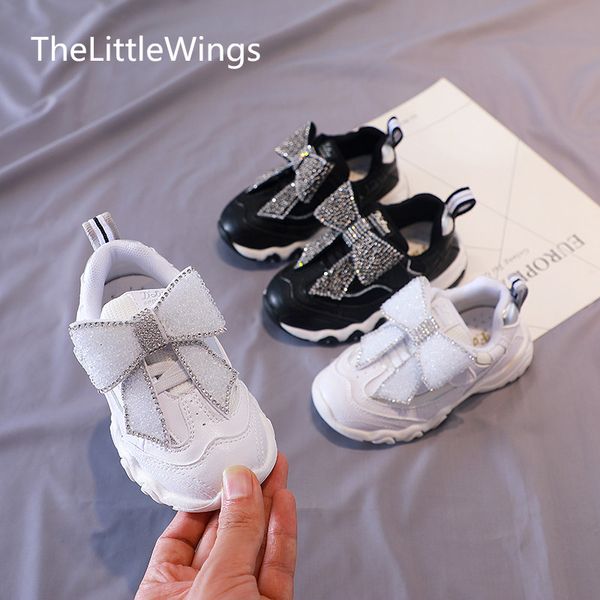 

children's sports shoes fall 2020 new korean fashion colour matching girl running shoes bowknot rhinestone 1-3 years old, Black