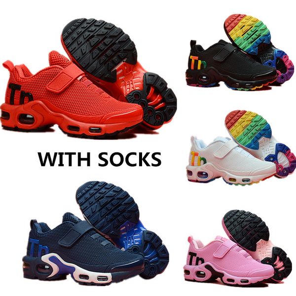 

new bred mesh mercurial plus tn ultra se gs running shoes kids luxury hyper crimson chaussures athletic baby boy sports sneakers 28-35, Black