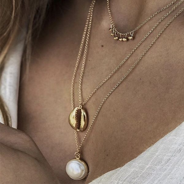 

3шт / set женщины ожерелья шариков fringe shell pearl подвеска ключицы цепи ожерелье золота сочетание классический birthday ювелирные издели, Silver