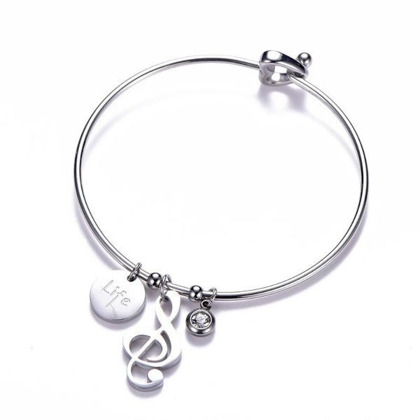 

stainless steel music note woman bracelet european style crystal beads life letter bracelet bangle boho jewelry gift for freiend, Black