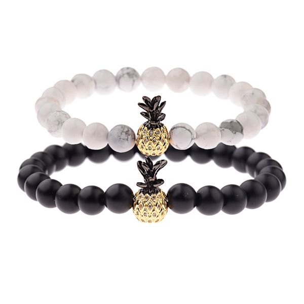

2020 classic handmade black&white beads couple bracelets for lovers elastic cz pineapple bracelet his and hers bracelet