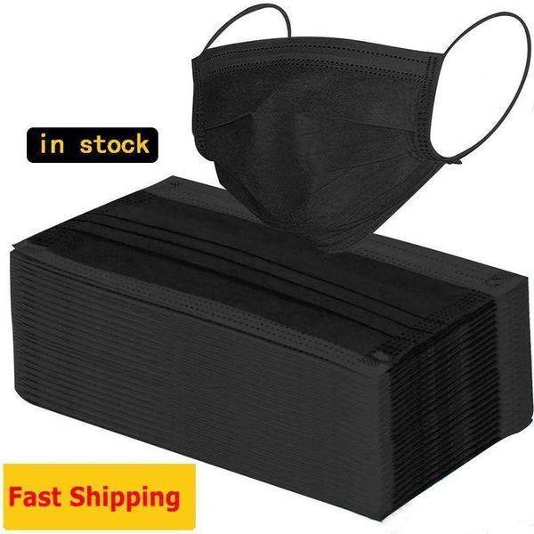

mascherine stock mask black disposable in with face elastic ear loop 3 ply black masks family personal mouth mask mascarillas 24h shipping1