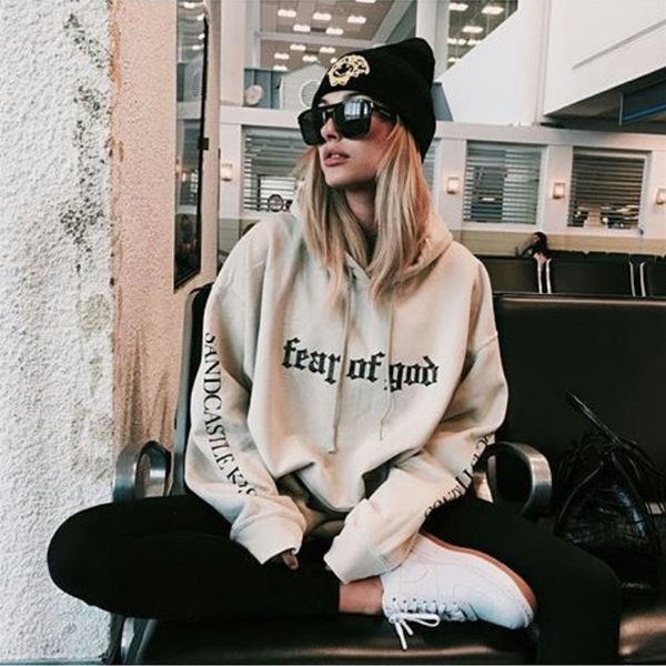 

harajuku style hip hop long sleeve sk large size mid-length hooded sweater women's pullover pullover loose korean style gpdpw, Black
