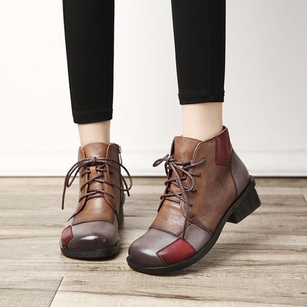 

women boot autumn winter new retro leather boot casual wild short women thick with comfortable stitching, Black